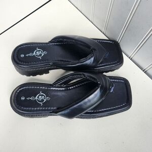 Sole Mates Ladies Retro Padded Thong Sandals Size 9 - Black